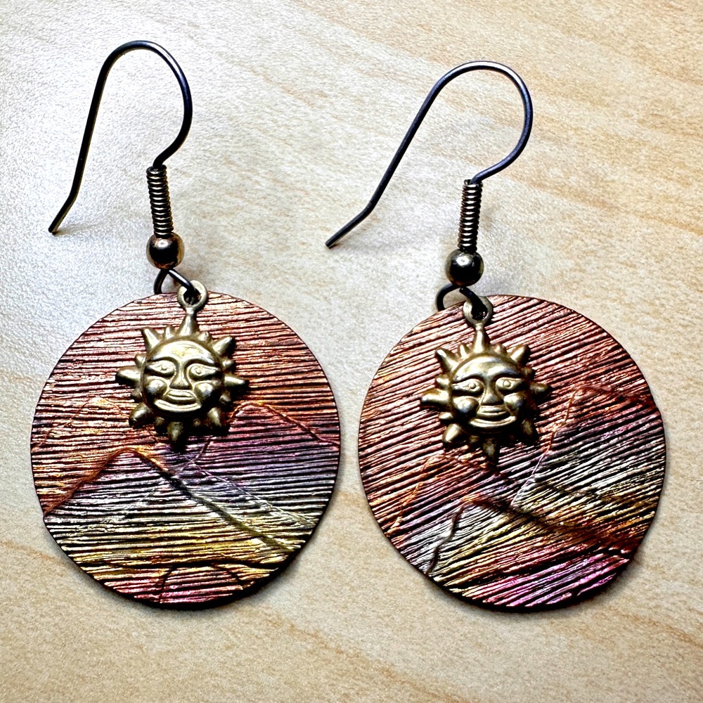 Copper Mountain Stamped Disk Earrings